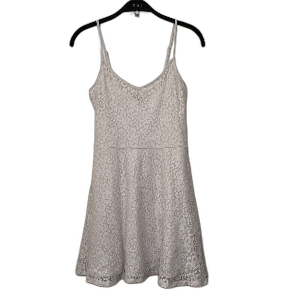 HOLLISTER Women’s Breakwall Lace Fit & Flare Skater Dress, White- S
